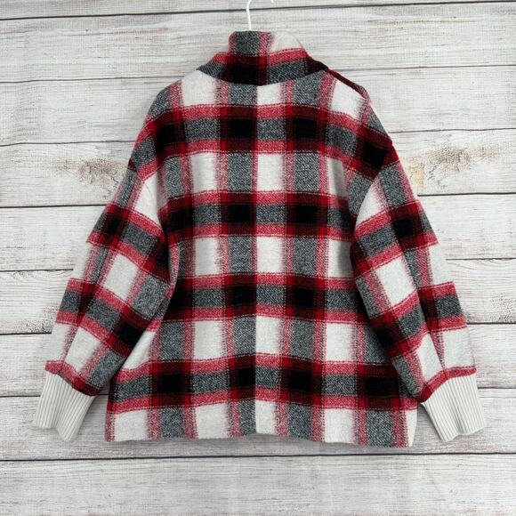 Lucky Brand Wool Blend Plaid Full Zip Jacket Womens XL Red Black White - Picture 2 of 13